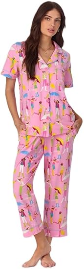 BedHead PJs Women’s Organic Cotton Short Sleeve Pajama Set – Notch Collar & Cropped Pants