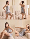 THXSILK Women’s Pure Mulberry Silk Pajama Set – V-Neck Cami & Shorts Loungewear - 2Piece